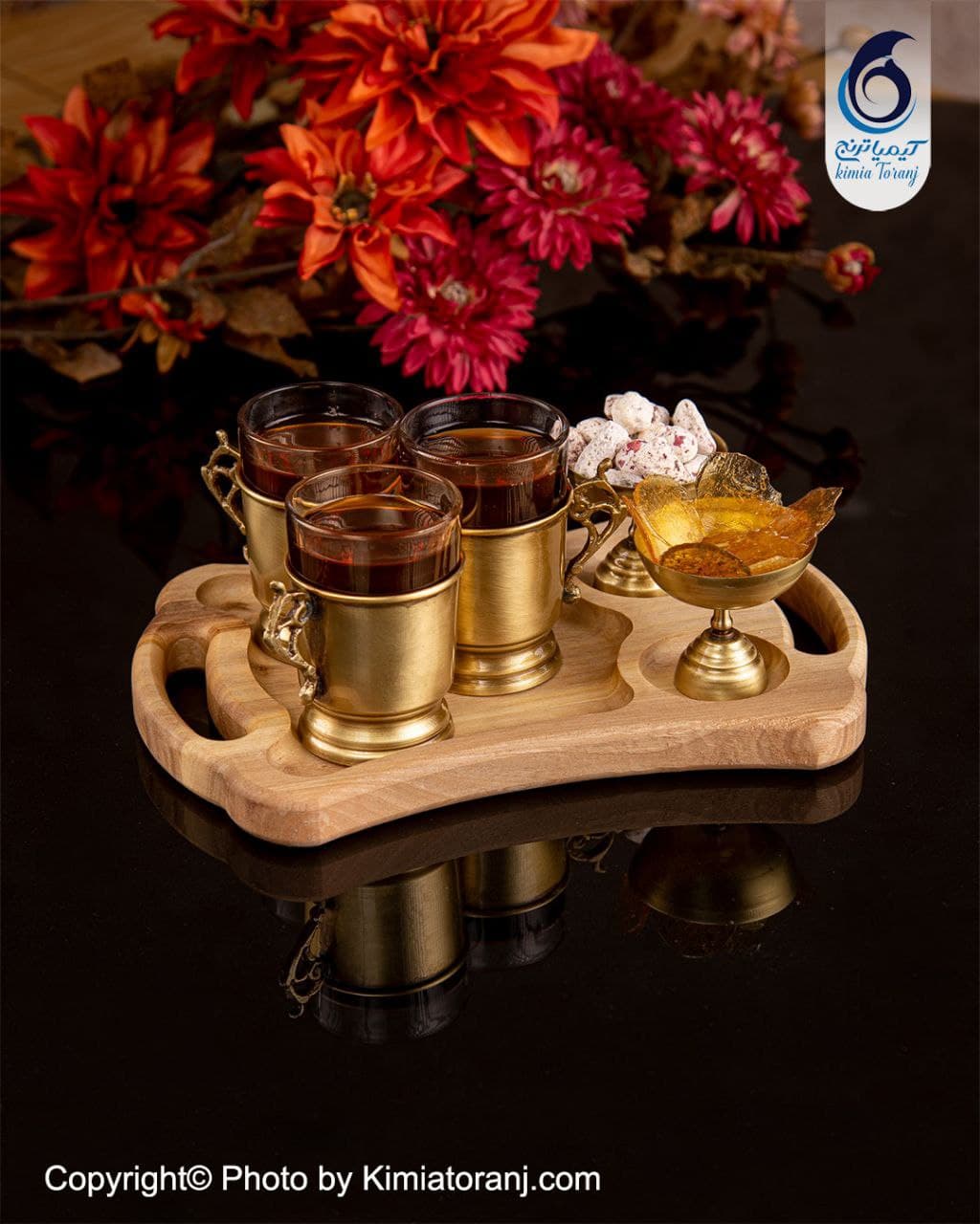 ست چایخوری 3 نفره چوبی و  برنجی ساده - 3