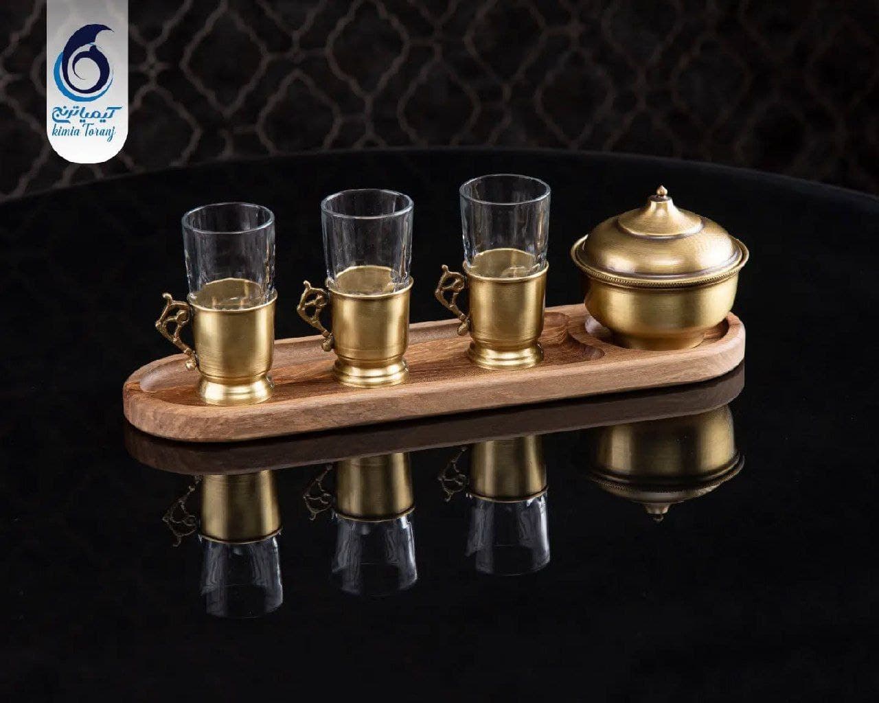 ست چایخوری 3 نفره چوبی و  برنجی ساده