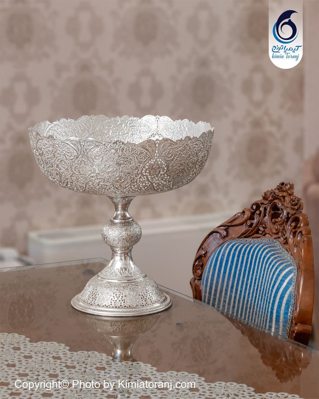 کنار سالنی گرد شبه نقره قلم گل و مرغ