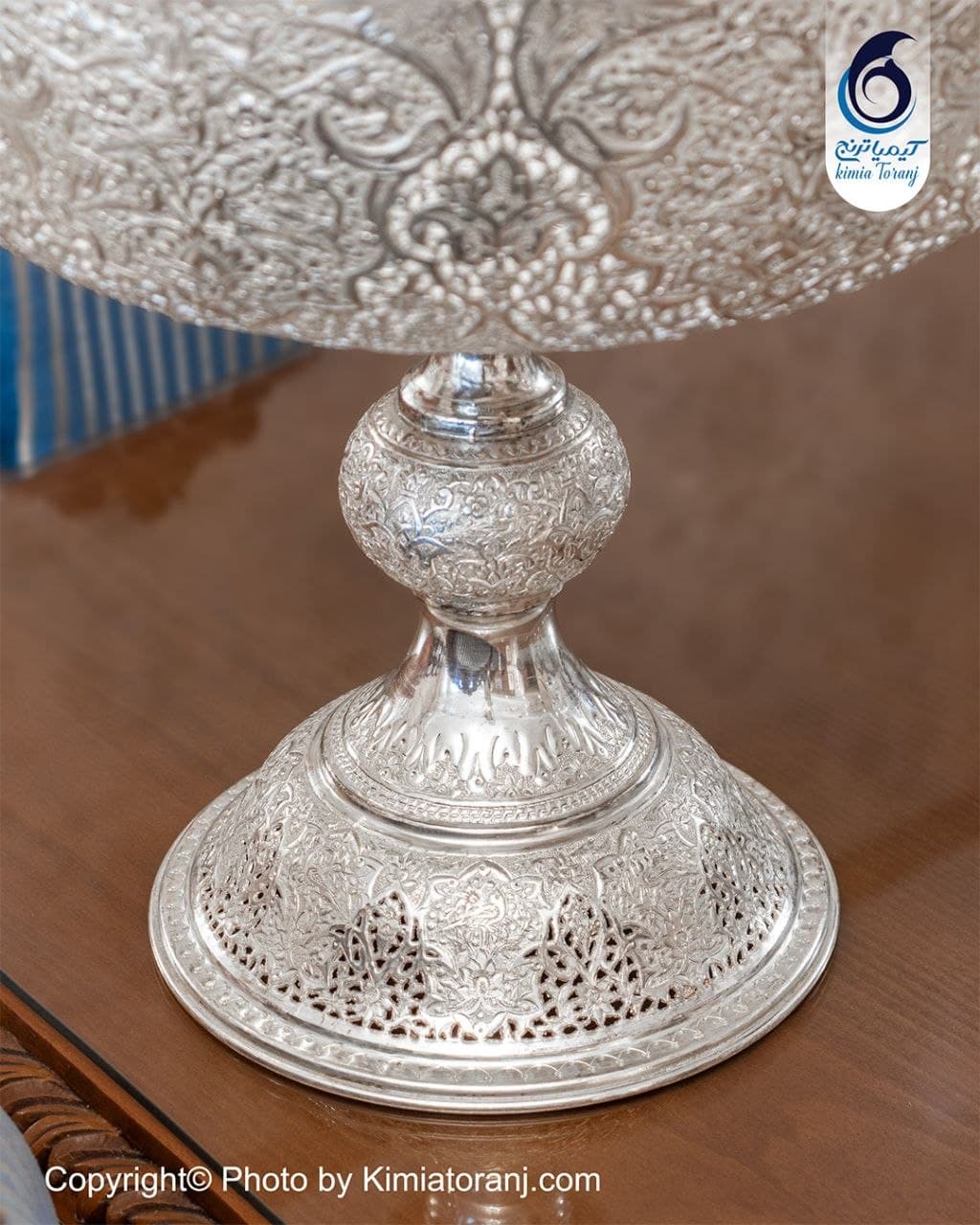 کنار سالنی گرد شبه نقره قلم گل و مرغ - 4