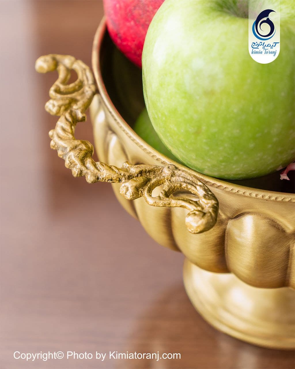 میوه خوری تک پایه دسته دار برنجی خطی ضخیم - 3