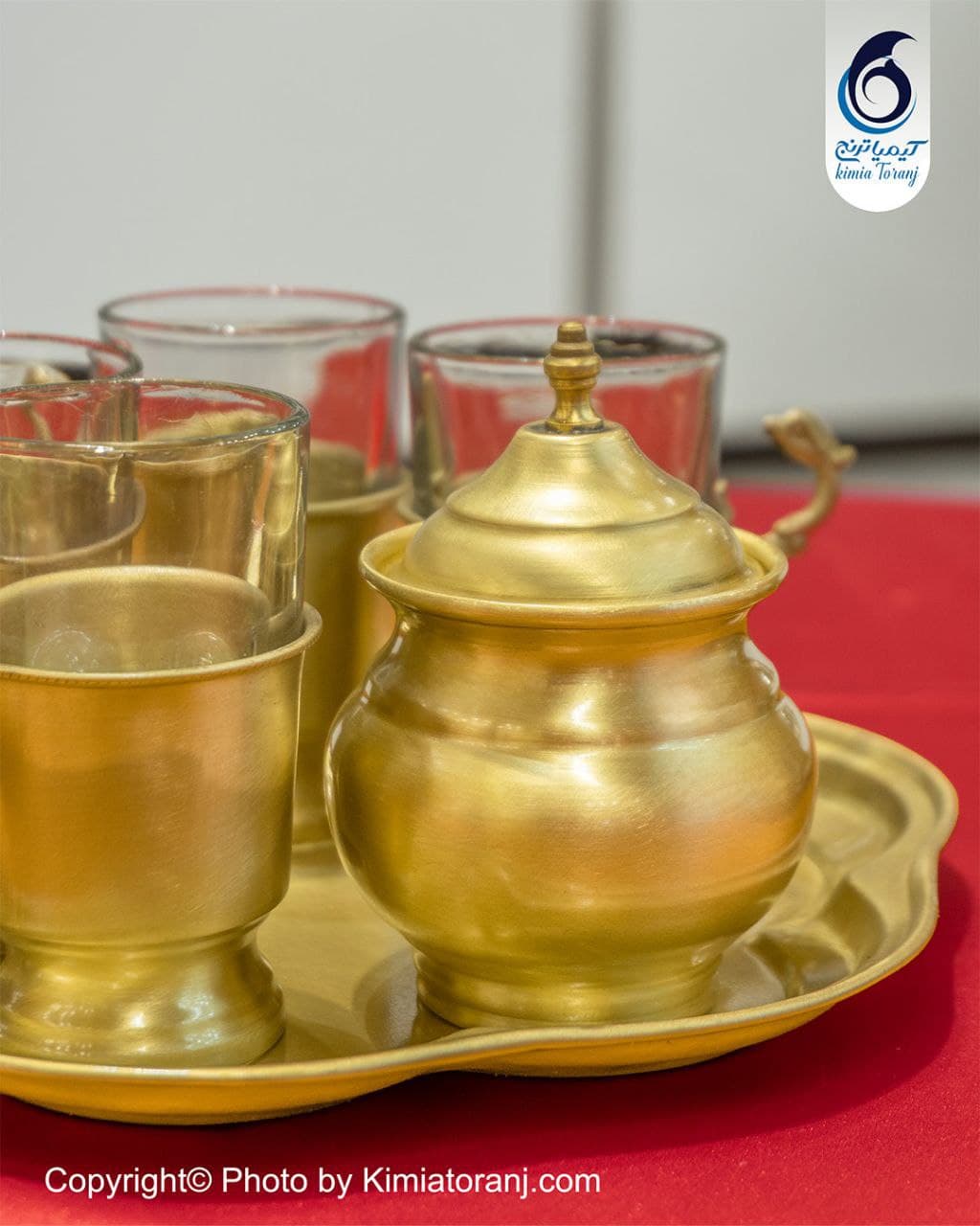 ست چایخوری ۴ نفره ساده برنجی با قندان نقلی - 2