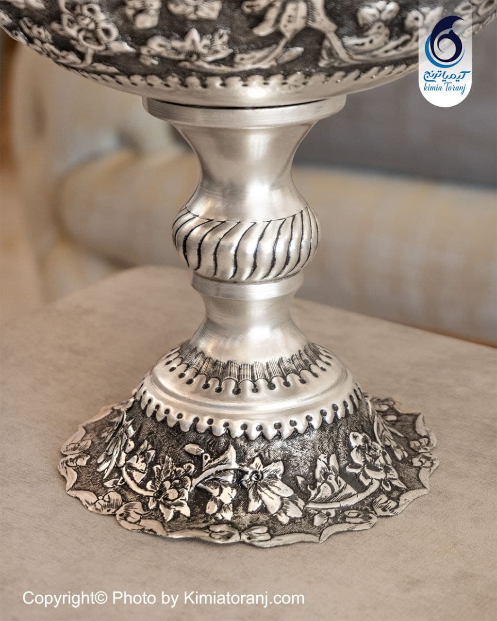 کشکول دسته دار شبه نقره قلم گل برجسته سایز 2 - 3