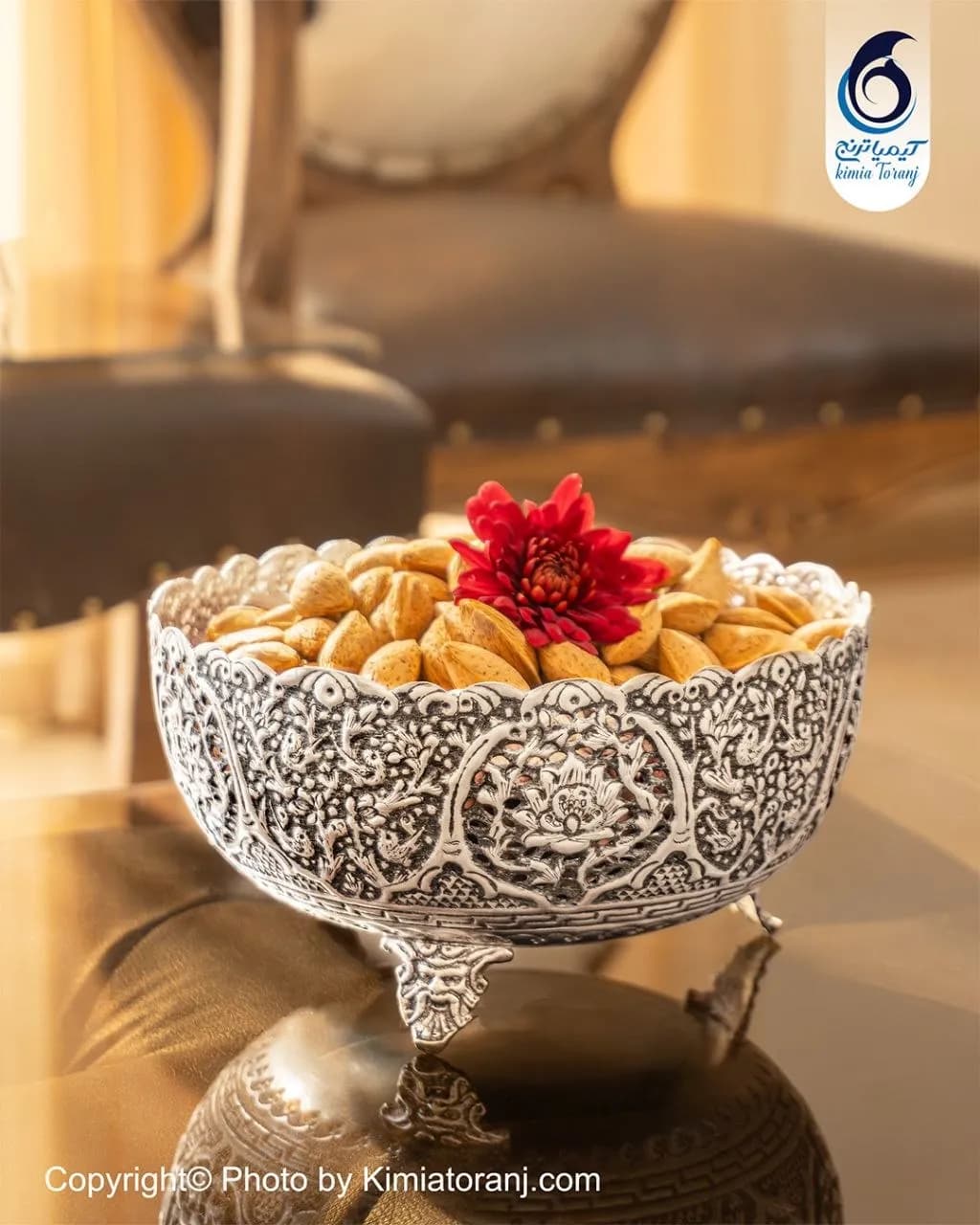 کاسه آجیل خوری شبه نقره سایز 2 قلم گل و مرغ