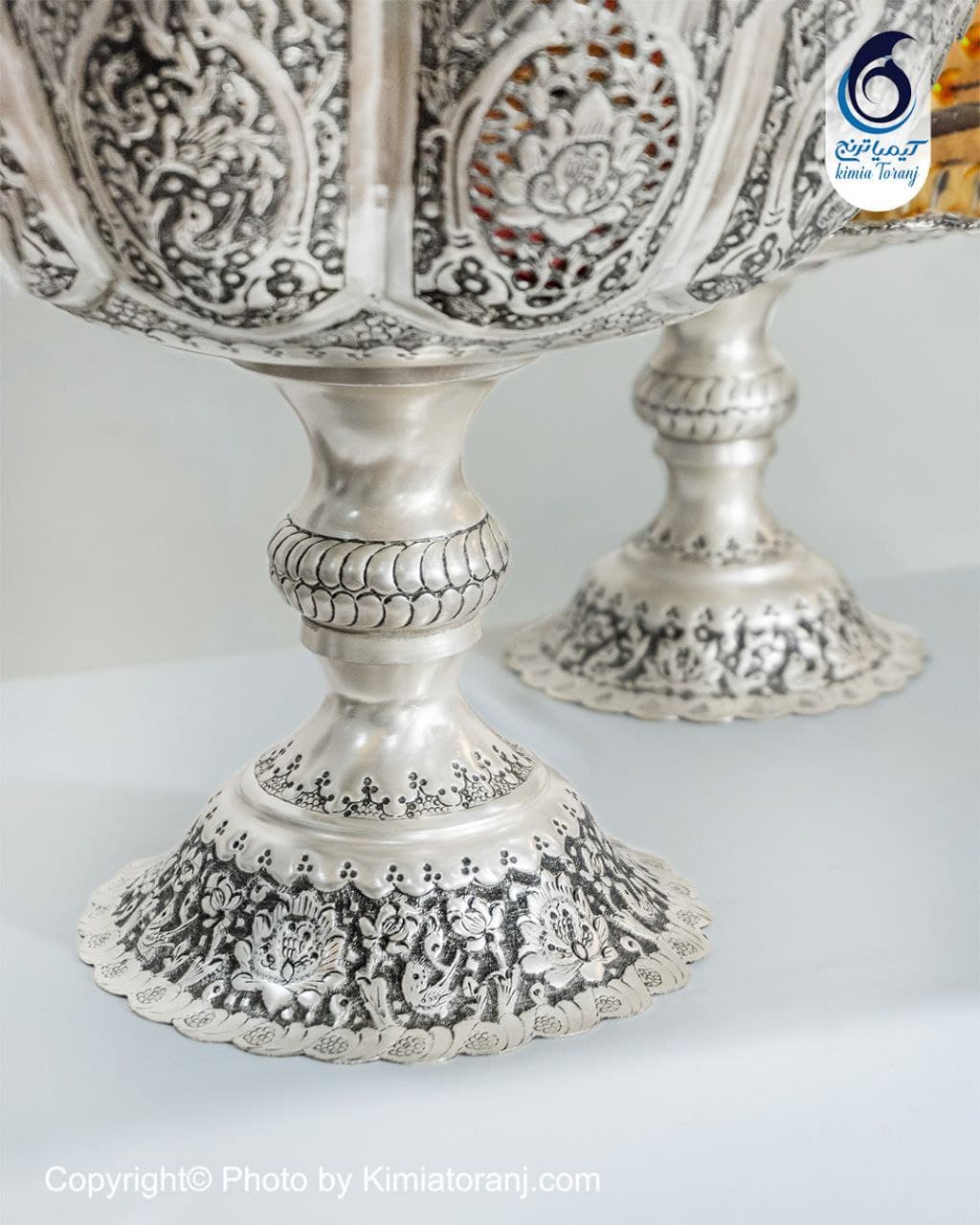 میوه خوری شبه نقره تک پایه قلم گل و مرغ - 2