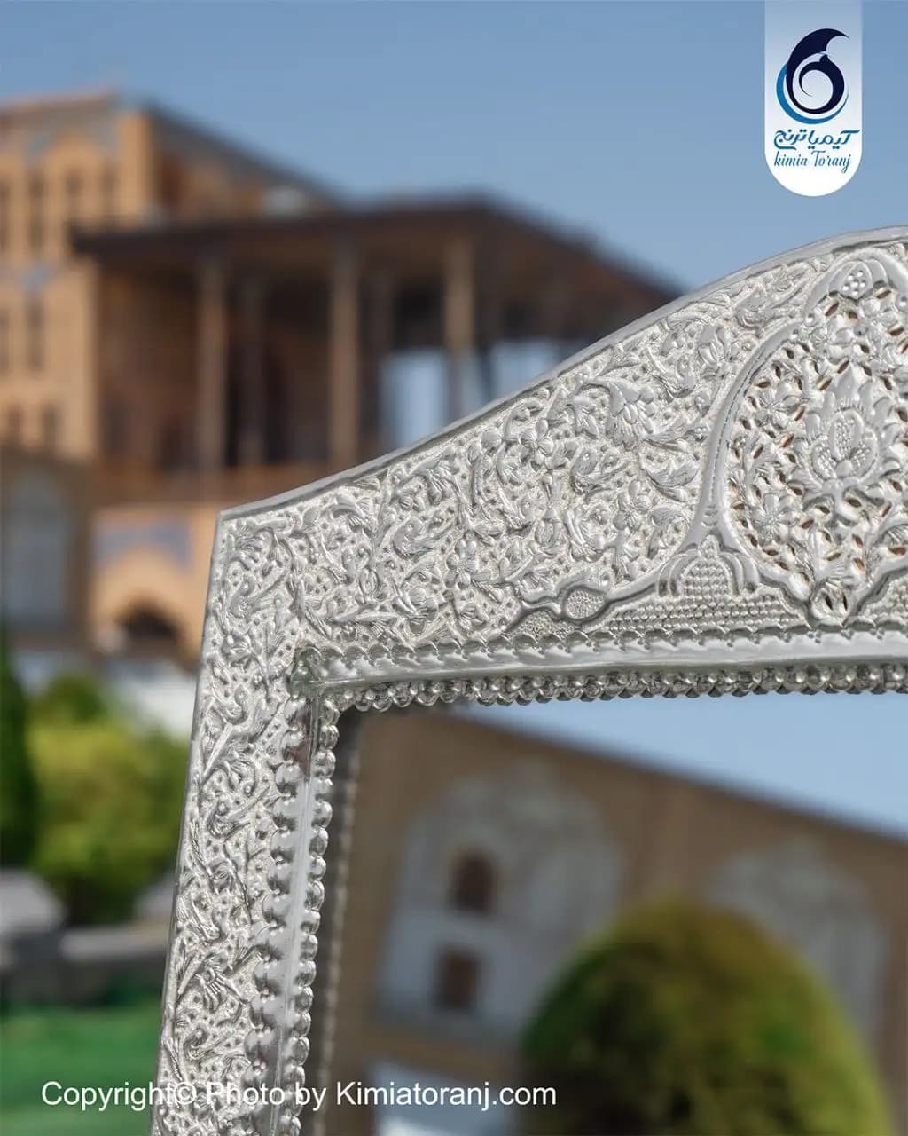 آینه شمعدان عروس چهارگوش تاجدار 63 شبه نقره قلم گل و مرغ - 3