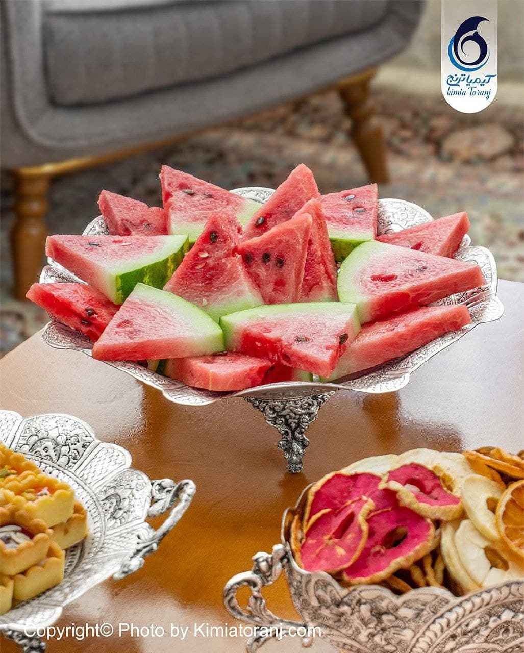 سرویس پذیرایی عروس برنجی ضخیم قلمزنی اسلیمی - 4