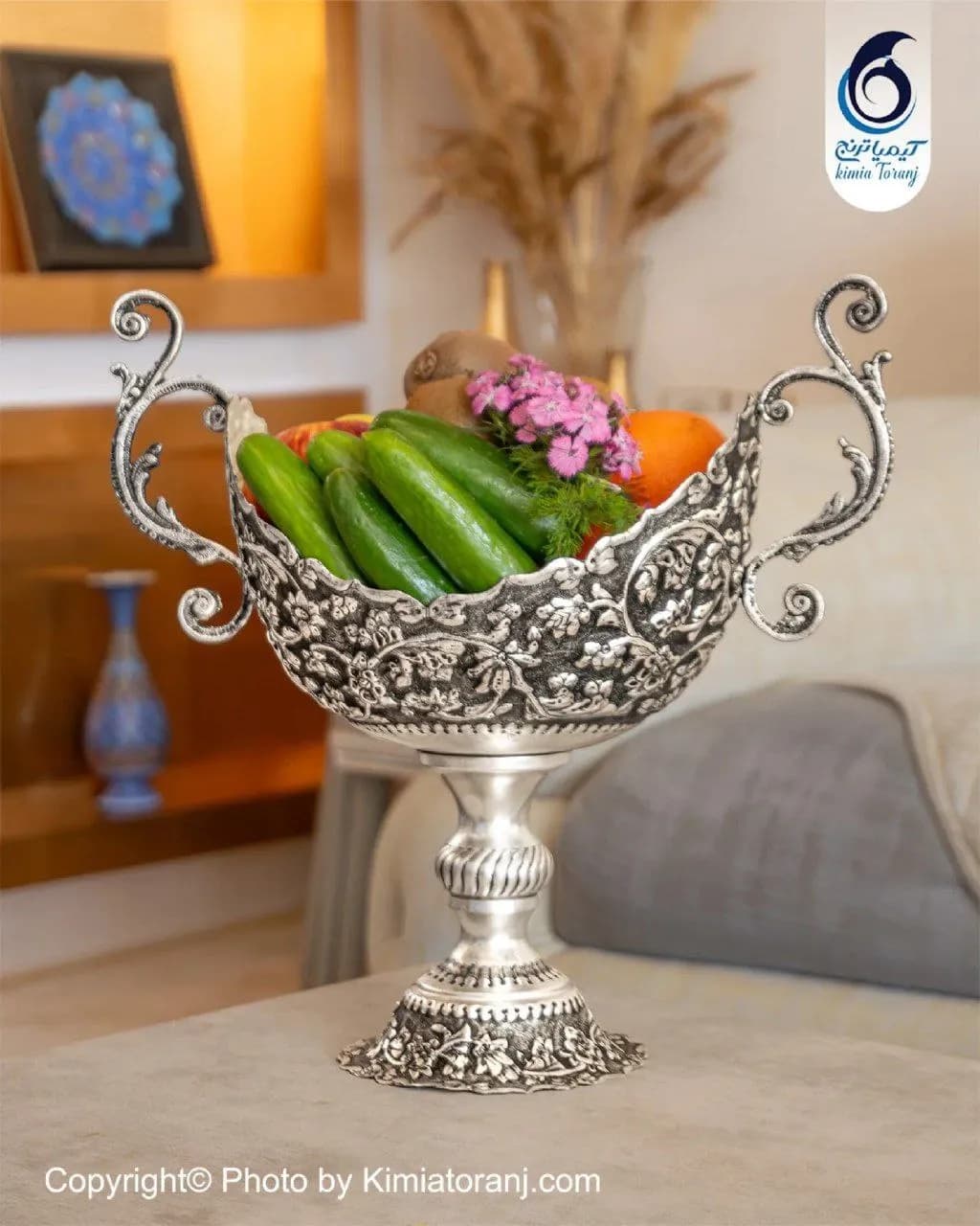 سرویس پذیرایی عروس برنجی ضخیم قلمزنی گل برجسته - 5