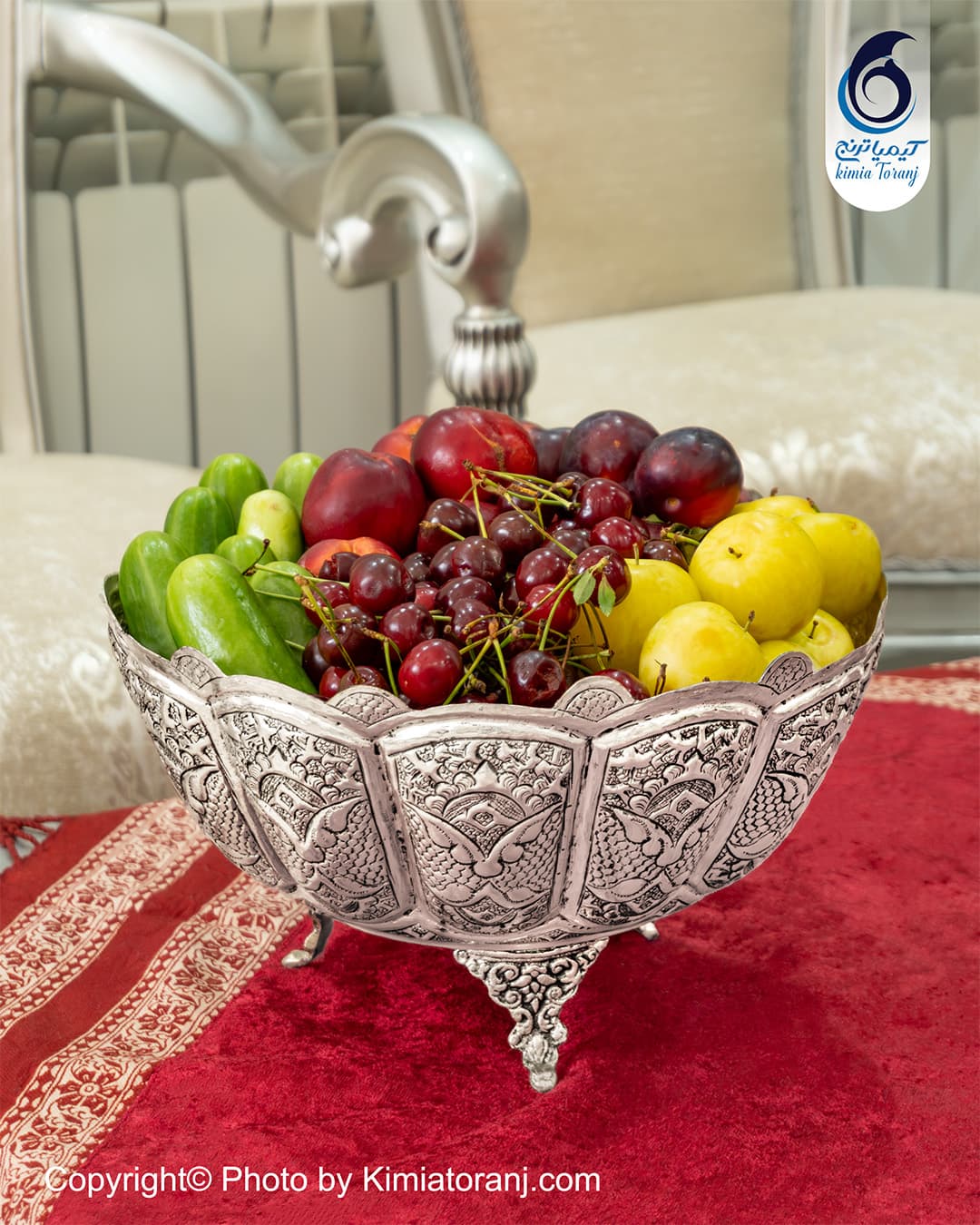 میوه خوری 30 سه پایه شبه نقره قلم اسلیمی
