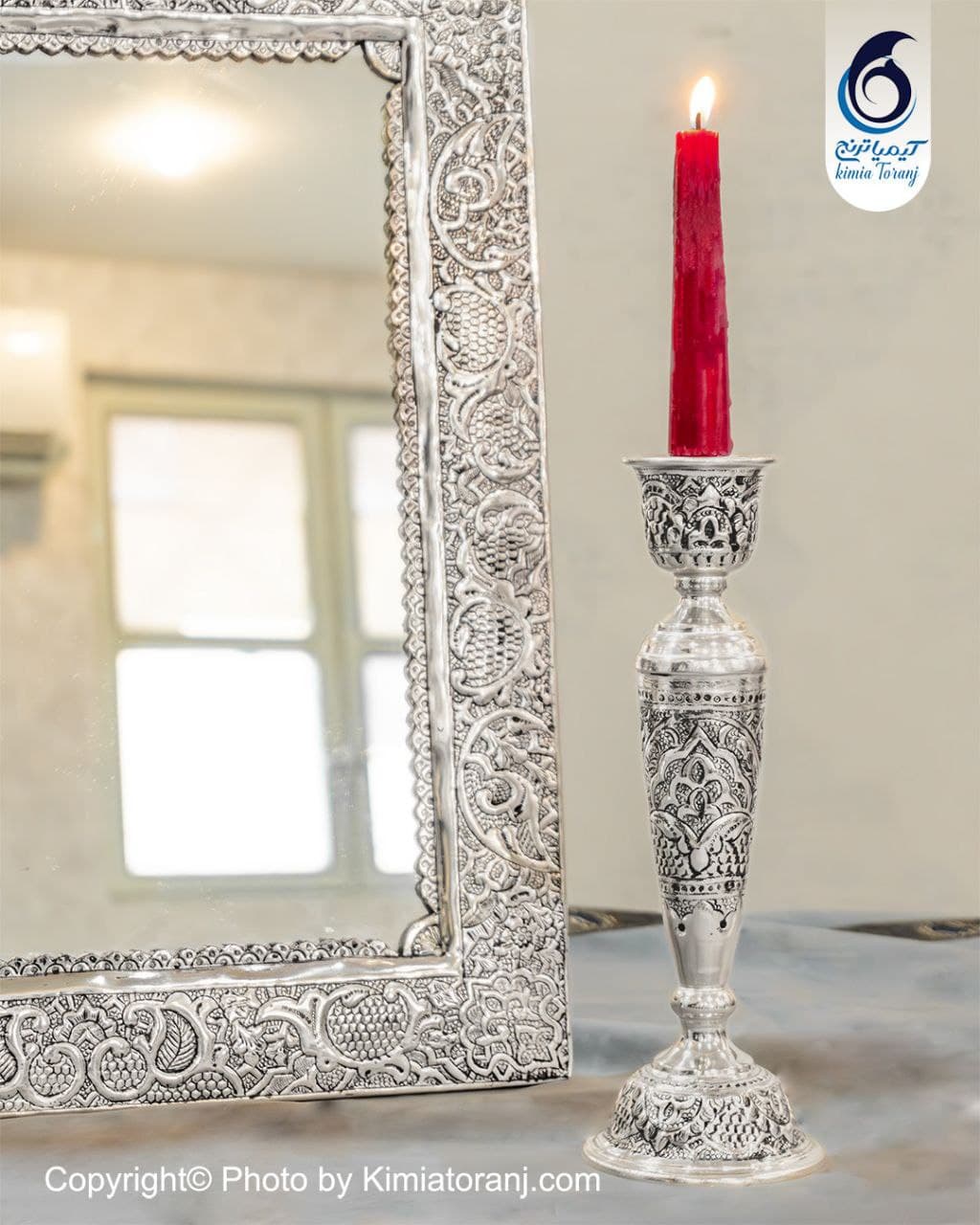 آینه شمعدان عروس چهارگوش تاجدار مناسب جهیزیه، سفره عقد و دکوراسیون کلاسیک