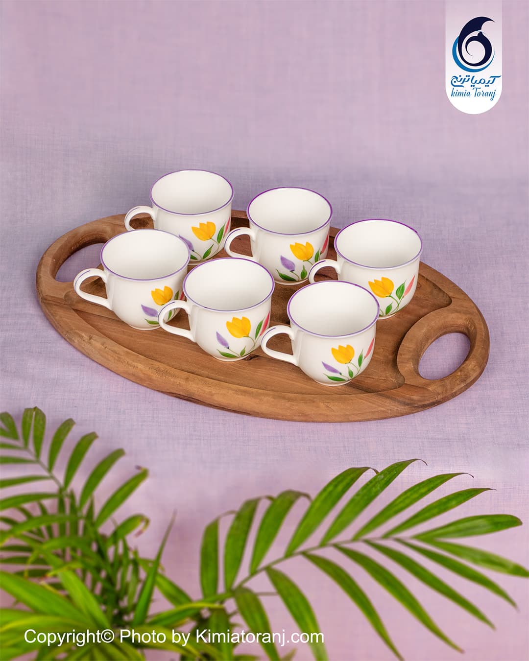 سینی چوبی بیضی بیتا شش نفره مناسب سرو چای و پذیرایی