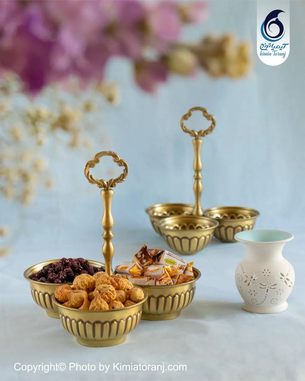 آجیل خوری سه قلو خطی سایز 2 برنجی