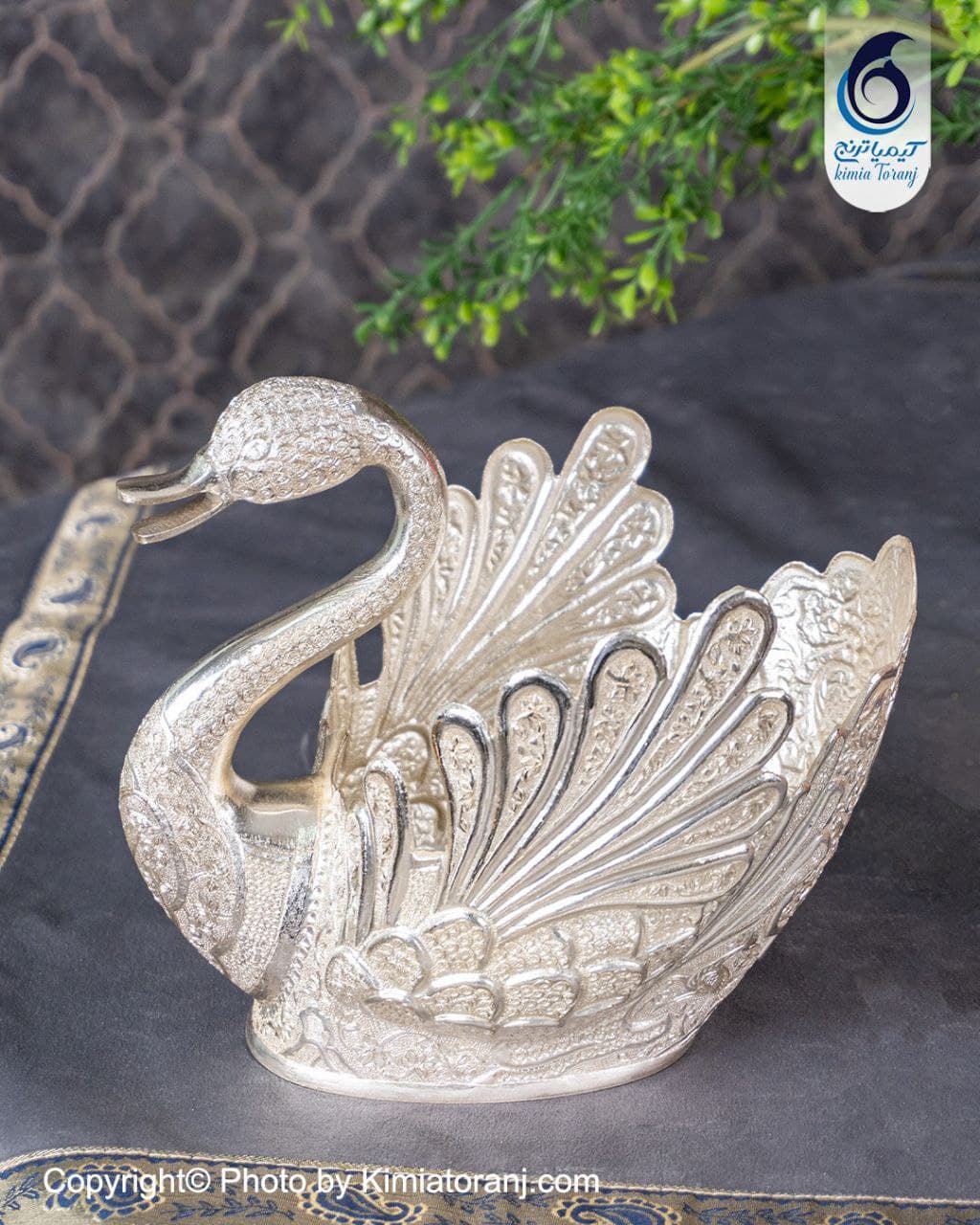 قو سایز 5 شبه نقره سفید قلم گل و مرغ