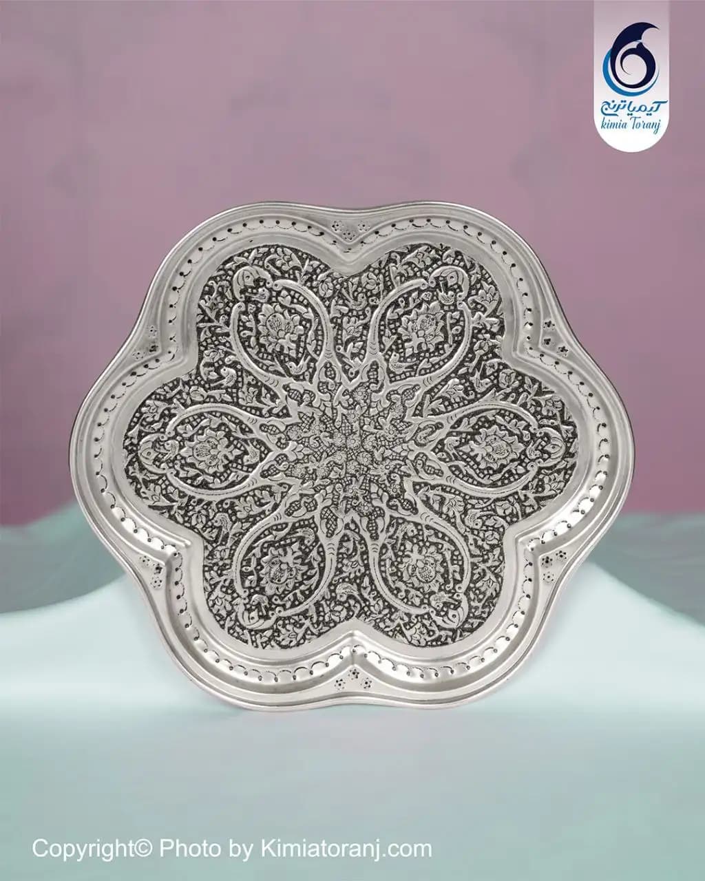 سینی ۶ قل شبه نقره قلم گل و مرغ