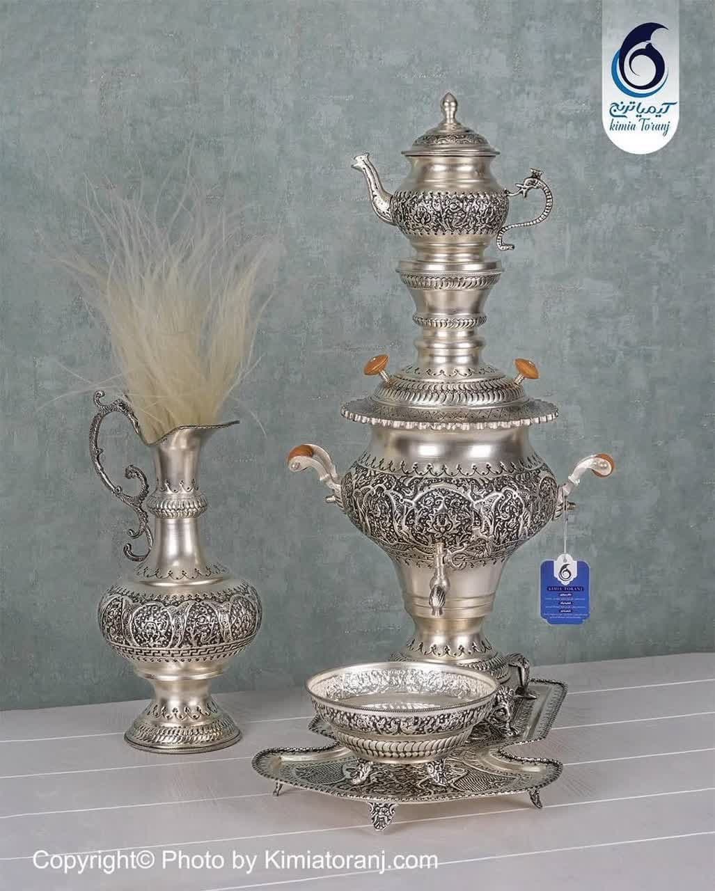 سرویس سماور 6 لیتری شبه نقره قلم گل و مرغ