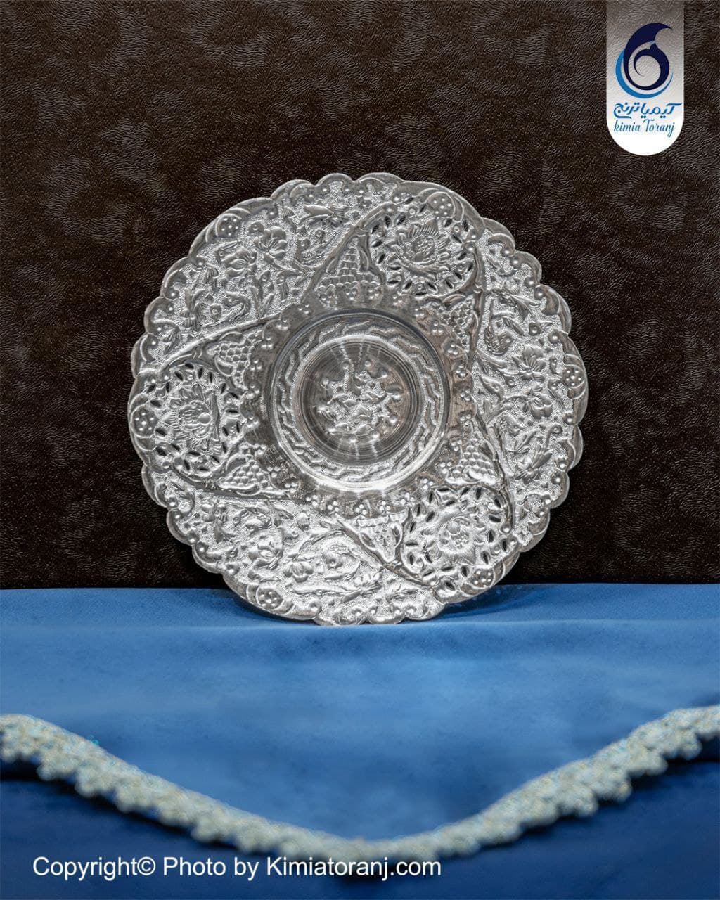 پیش دستی شبه نقره قلم گل و مرغ