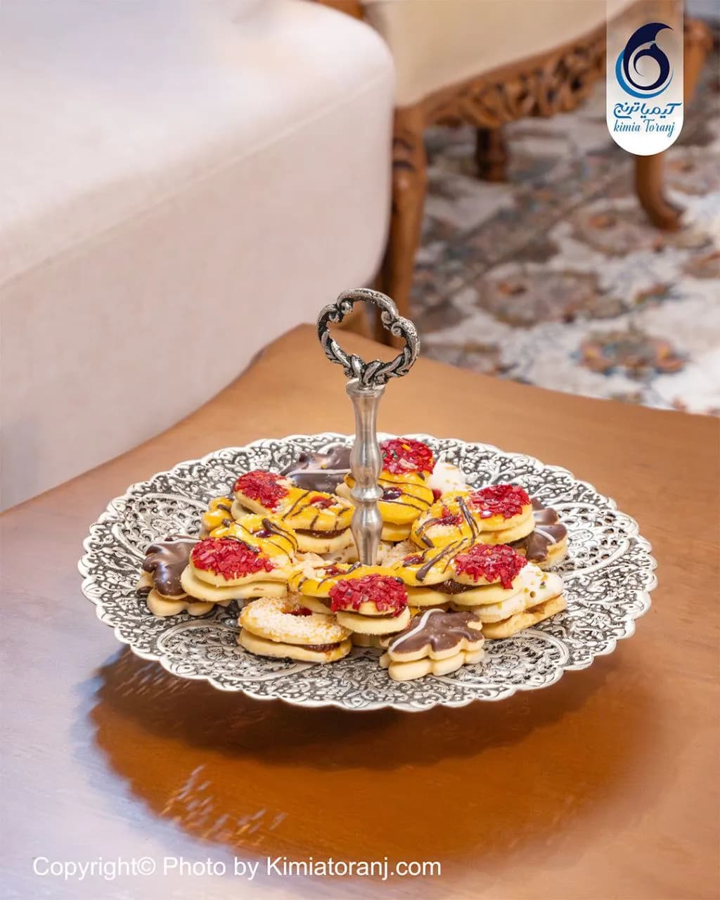 شیرینی خوری شبه نقره با هولدر قلم گل و مرغ