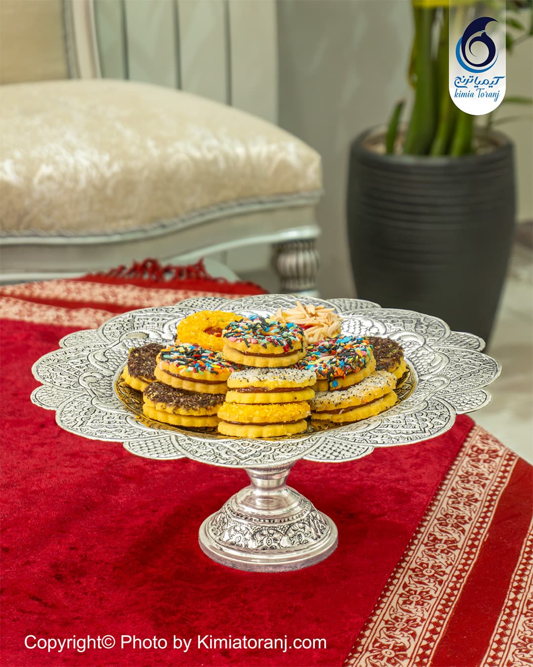 شیرینی خوری 28 تک پایه شبه نقره قلم اسلیمی