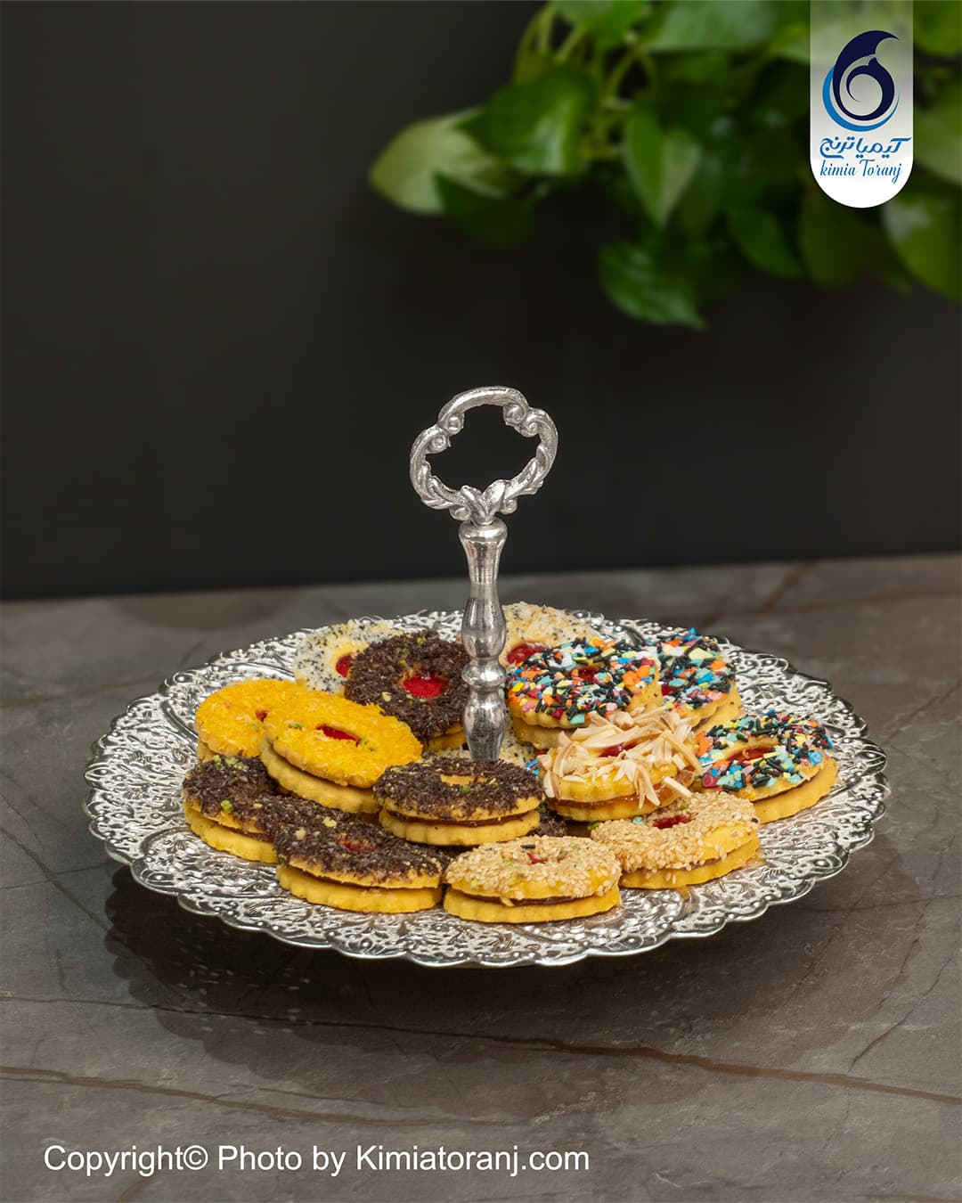 شیرینی خوری با هولدر شبه نقره سفید قلم گل و مرغ