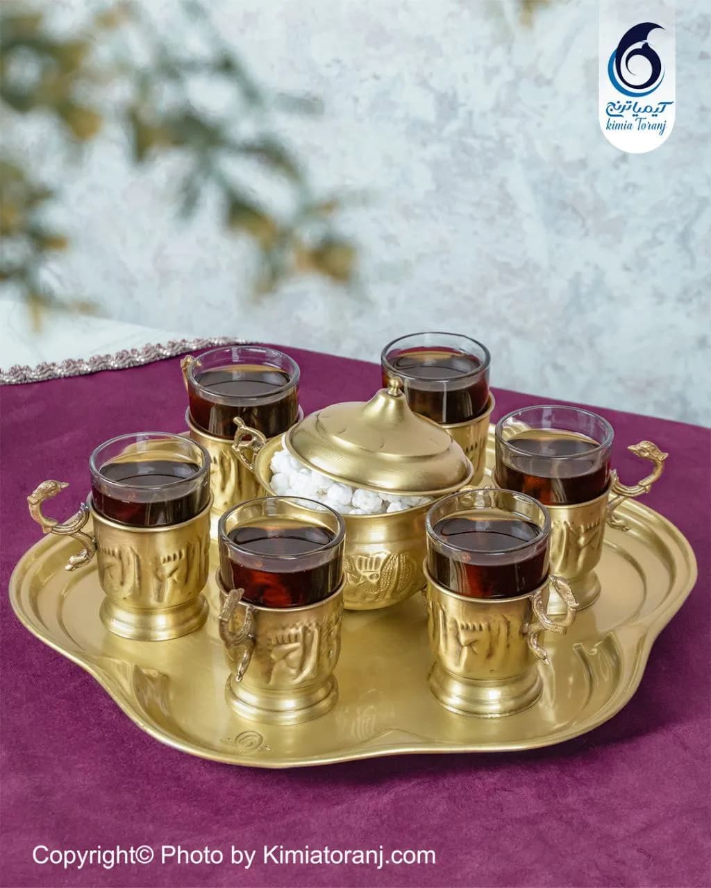 ست چایخوری ۶ نفره برنجی قلمزنی طرح هندی