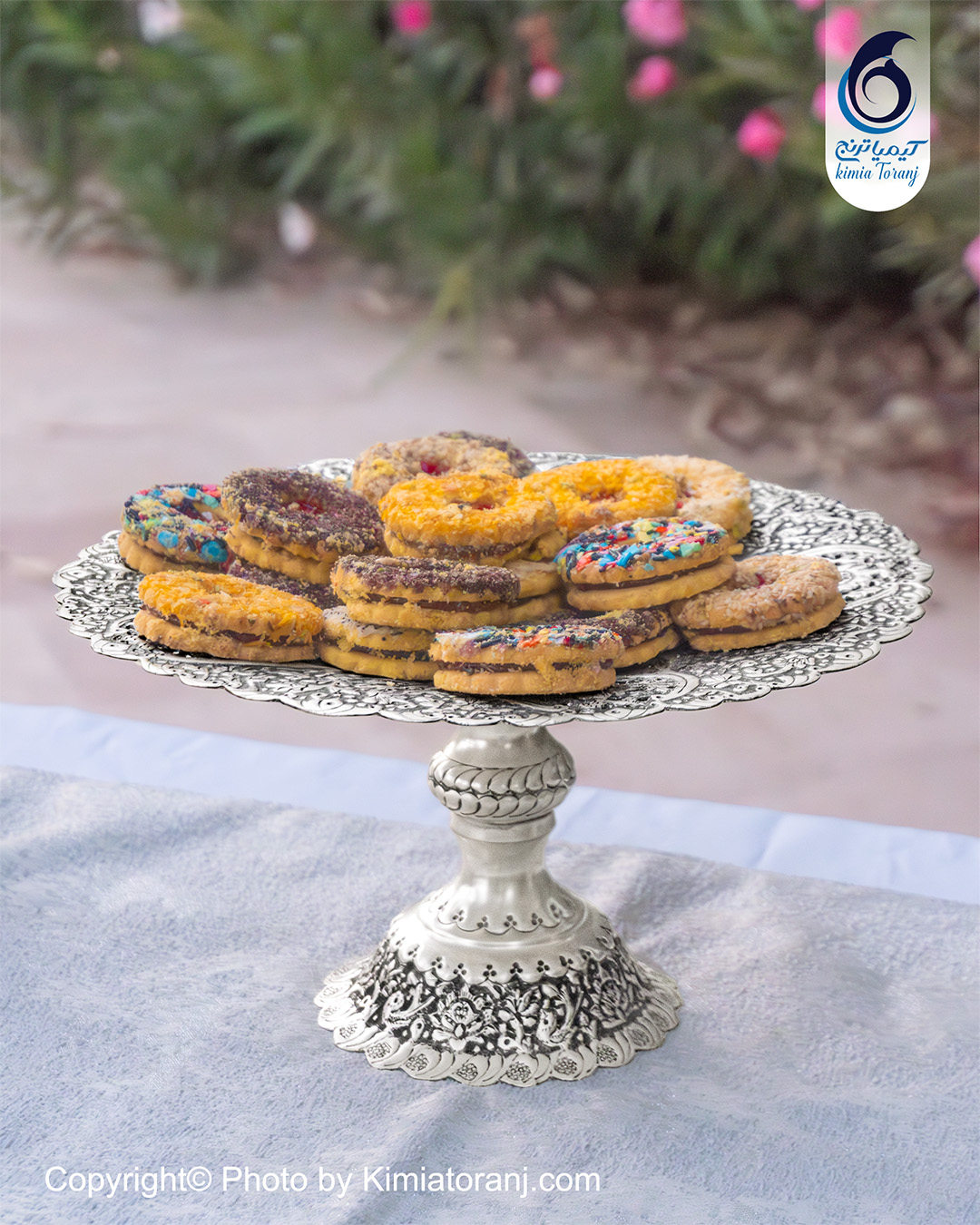 شیرینی خوری تک پایه 28 شبه نقره قلم گل و مرغ